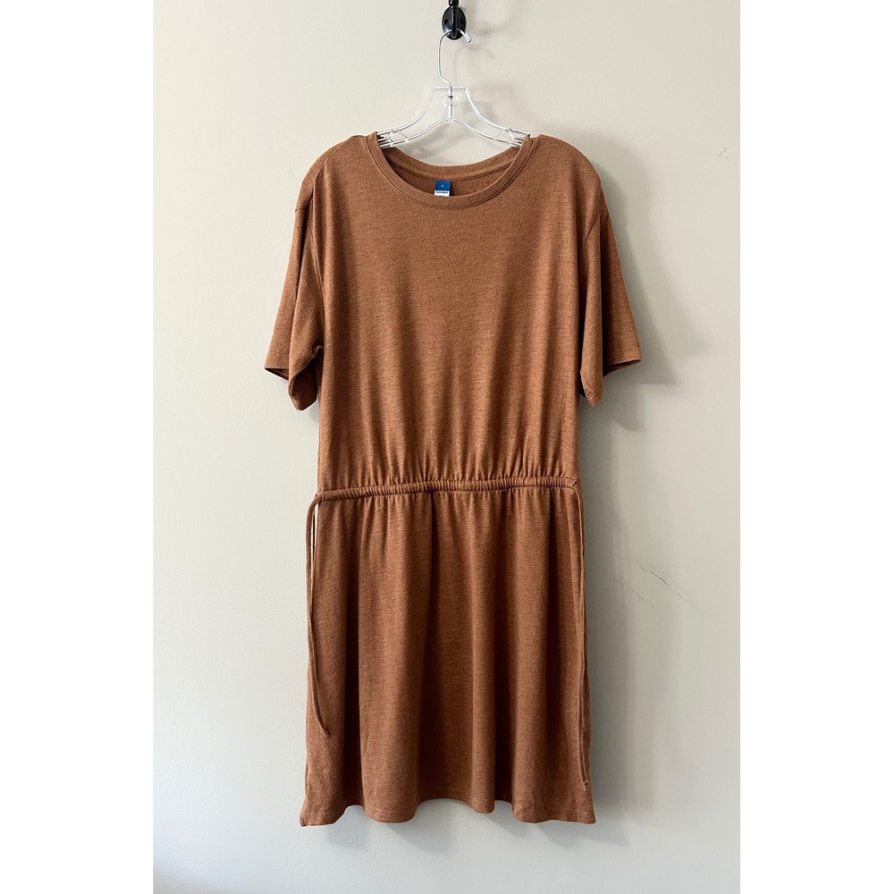 Old Navy Brown Heathered Short Sleeve Drawstring Waist Mini Dress Large